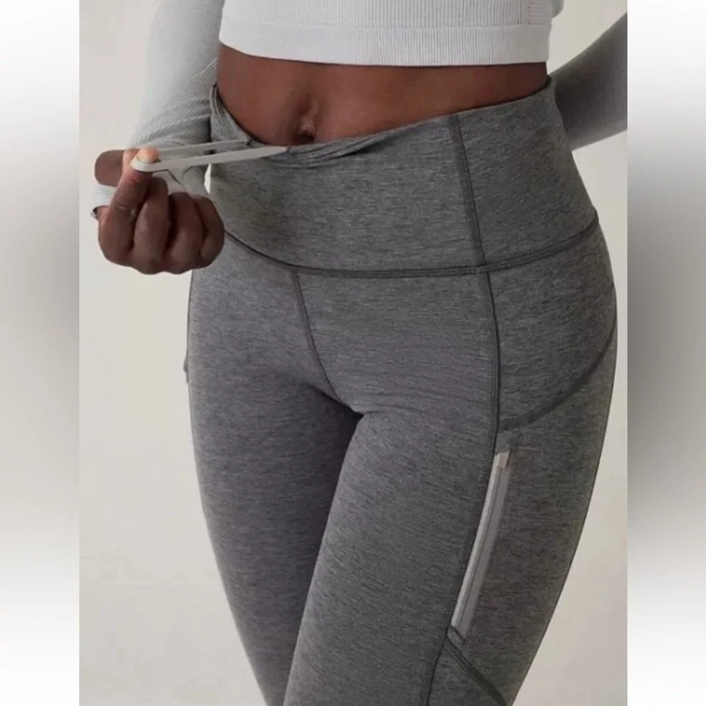 Athleta Rainier Heather Tight Grey Heather Legging Zip Up Pockets Reflective NWT - Picture 3 of 16